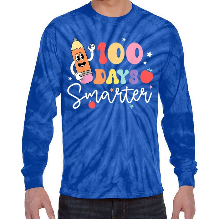 Happy 100 Days Of School 100 Days Smarter Brighter Groovy Gift Tie-Dye Long Sleeve Shirt