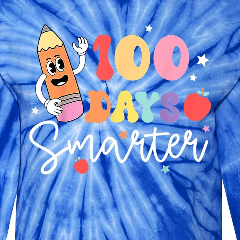 Happy 100 Days Of School 100 Days Smarter Brighter Groovy Gift Tie-Dye Long Sleeve Shirt