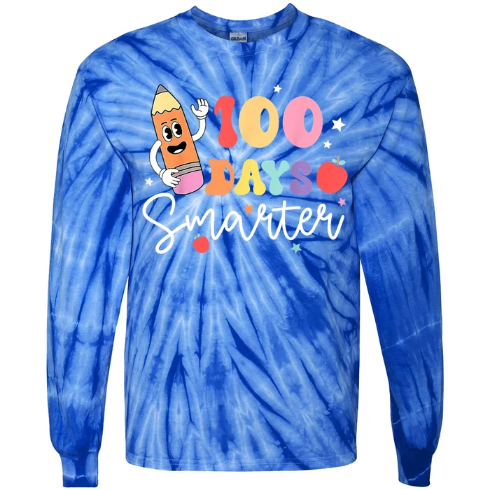 Happy 100 Days Of School 100 Days Smarter Brighter Groovy Gift Tie-Dye Long Sleeve Shirt