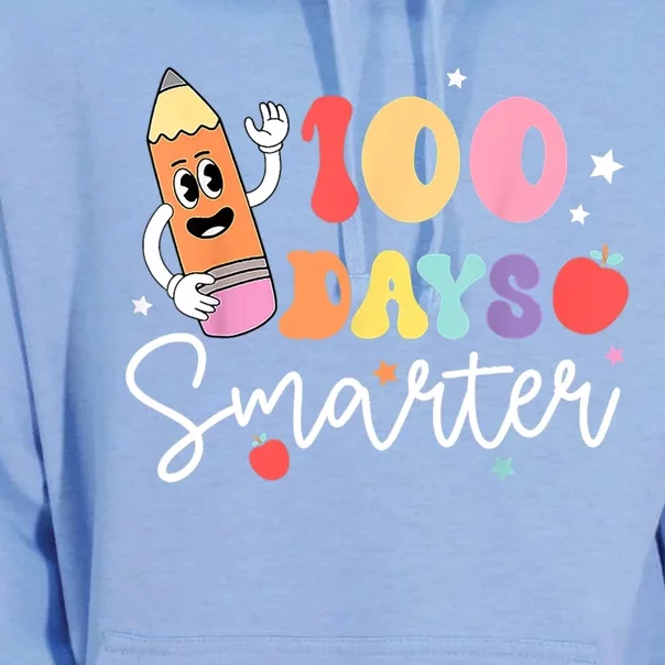 Happy 100 Days Of School 100 Days Smarter Brighter Groovy Gift Unisex Surf Hoodie