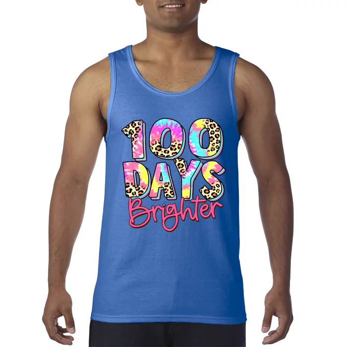 Happy 100th Day Of School 100 Days Brighter Tie Dye Leopard Meaningful Gift Tank Top