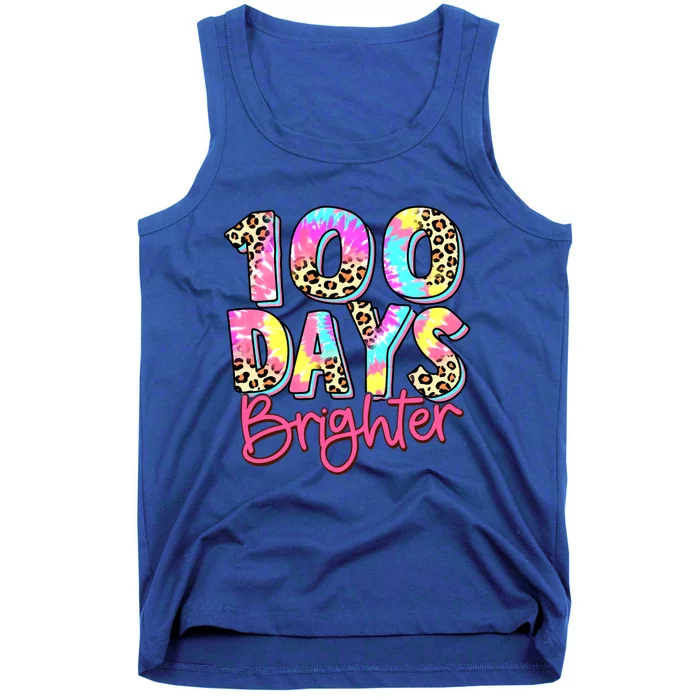 Happy 100th Day Of School 100 Days Brighter Tie Dye Leopard Meaningful Gift Tank Top