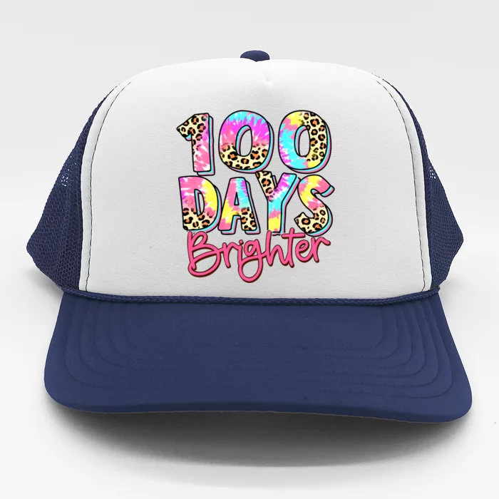 Happy 100th Day Of School 100 Days Brighter Tie Dye Leopard Meaningful Gift Trucker Hat