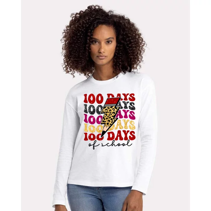 Happy 100 Days Of School Faux Womens Cotton Relaxed Long Sleeve T-Shirt