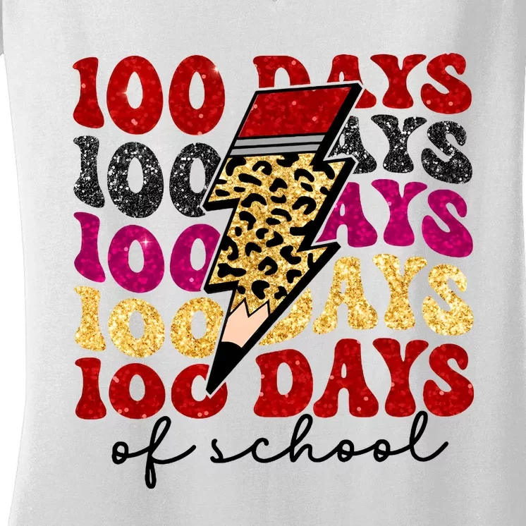 Happy 100 Days Of School Faux Women's V-Neck T-Shirt