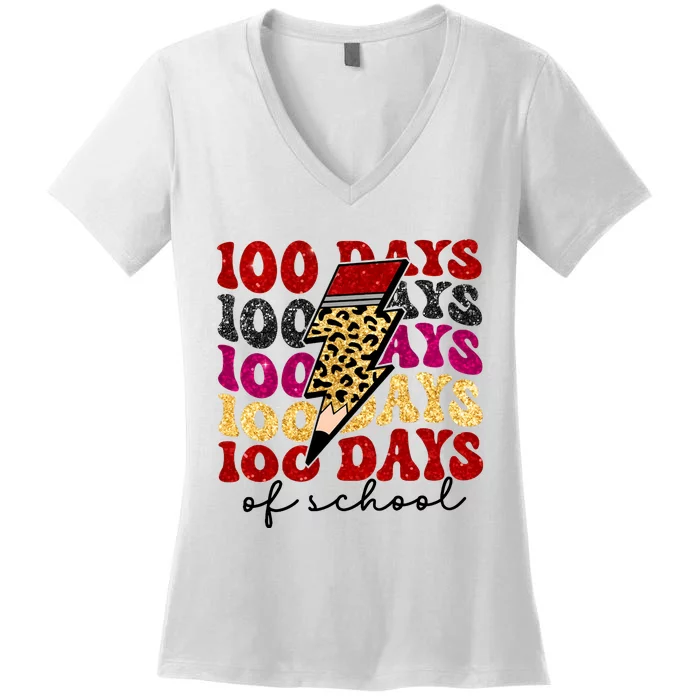 Happy 100 Days Of School Faux Women's V-Neck T-Shirt