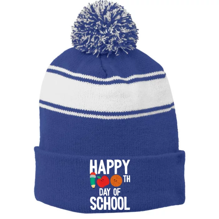 Happy 100th Day Of School 100 Days Kindergarten Pregiftk Gift Stripe Pom Pom Beanie