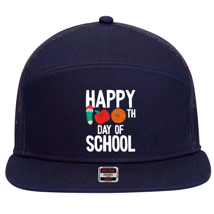 Happy 100th Day Of School 100 Days Kindergarten Pregiftk Gift 7 Panel Mesh Trucker Snapback Hat