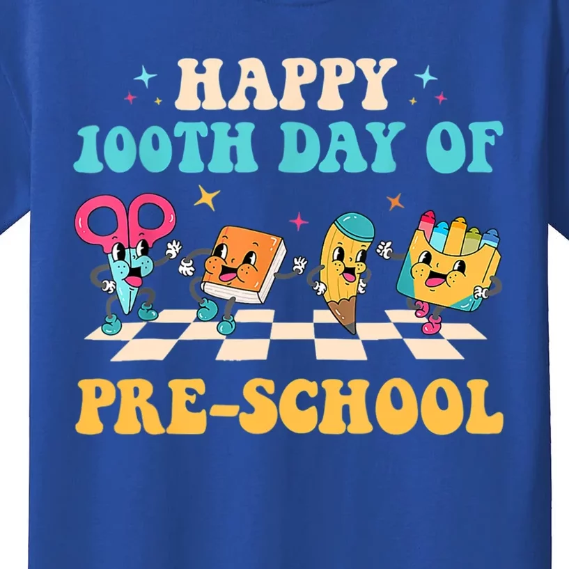 Happy 100 Days Of Pre School 100 Days Of School Groovy Retro Gift Kids T-Shirt