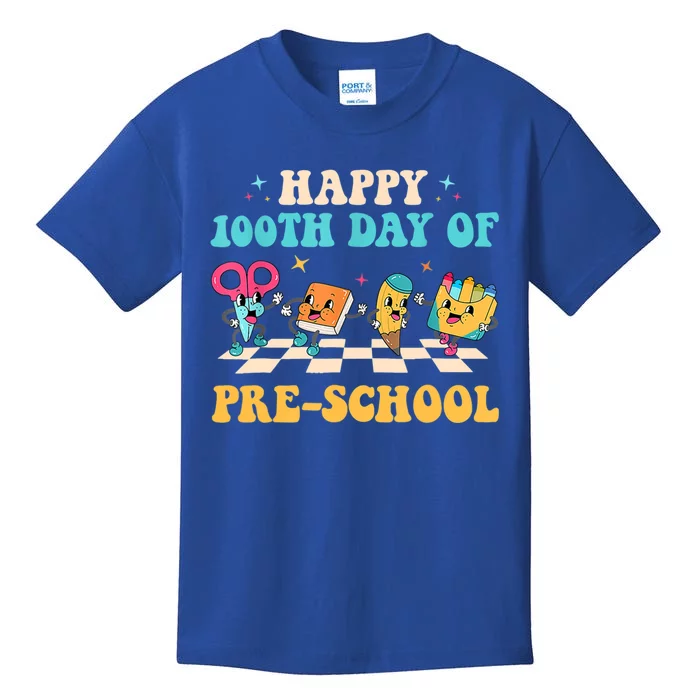 Happy 100 Days Of Pre School 100 Days Of School Groovy Retro Gift Kids T-Shirt