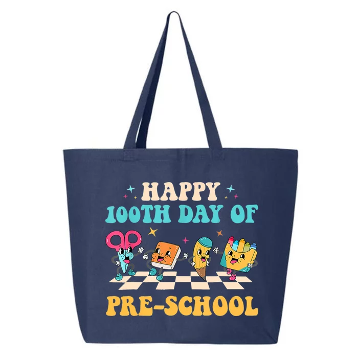 Happy 100 Days Of Pre School 100 Days Of School Groovy Retro Gift 25L Jumbo Tote