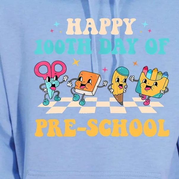 Happy 100 Days Of Pre School 100 Days Of School Groovy Retro Gift Unisex Surf Hoodie