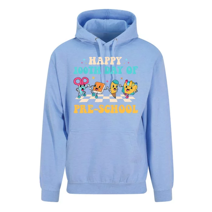 Happy 100 Days Of Pre School 100 Days Of School Groovy Retro Gift Unisex Surf Hoodie