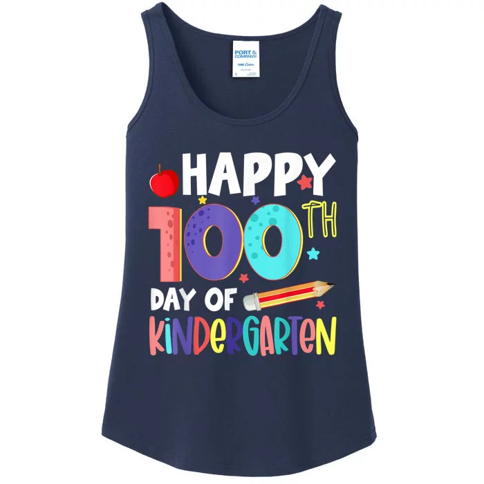 Happy 100th Day Of Kindergarten 100 Days Of School Ladies Essential Tank