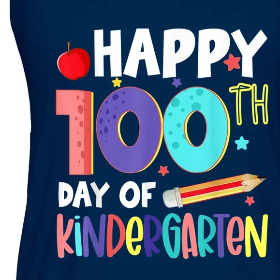 Happy 100th Day Of Kindergarten 100 Days Of School Ladies Essential Flowy Tank