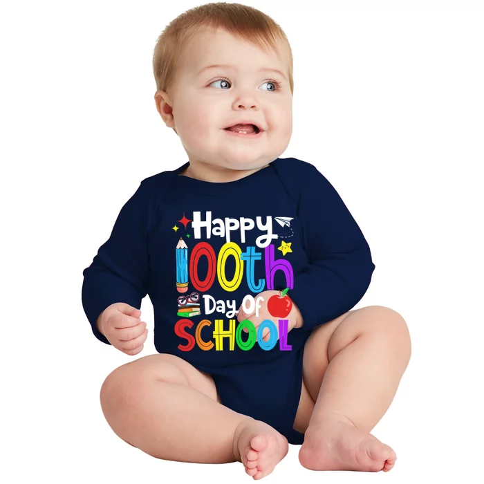 Happy 100th Day Of School Students Teachers 100 Days Baby Long Sleeve Bodysuit