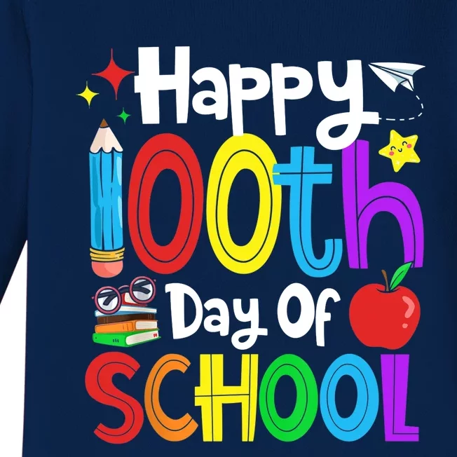 Happy 100th Day Of School Students Teachers 100 Days Baby Long Sleeve Bodysuit