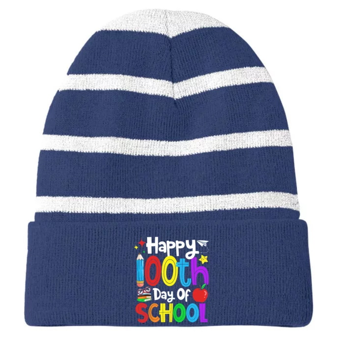 Happy 100th Day Of School Students Teachers 100 Days Striped Beanie with Solid Band