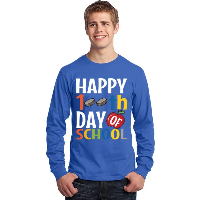 Happy 100Th Day Of School Hockey Teacher Student Gift Tall Long Sleeve T-Shirt