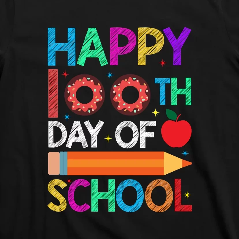 Cute Donut Happy 100th Day Of School 100 Days Teacher Kid T-Shirt