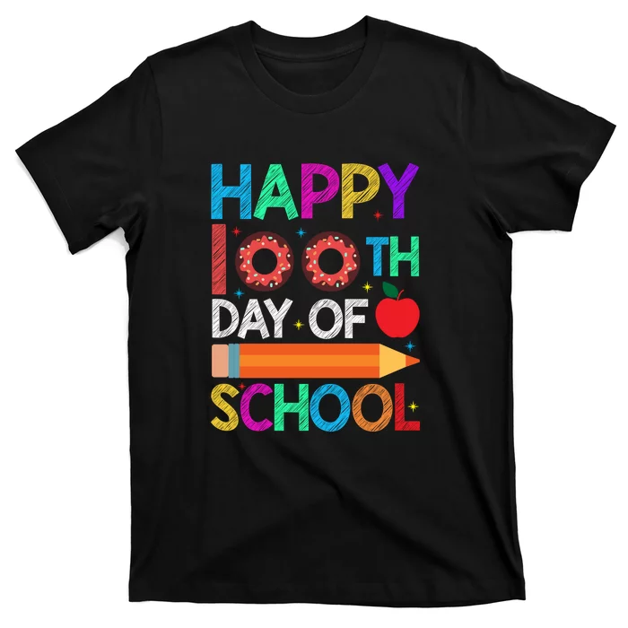 Cute Donut Happy 100th Day Of School 100 Days Teacher Kid T-Shirt