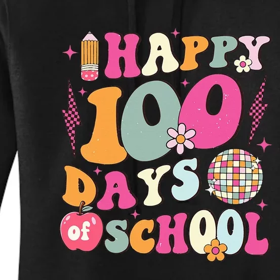 Happy 100 Days Of School Retro Disco 100th Day Of School Women's Pullover Hoodie