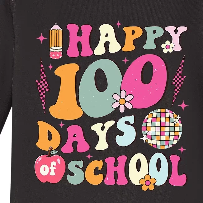 Happy 100 Days Of School Retro Disco 100th Day Of School Baby Long Sleeve Bodysuit