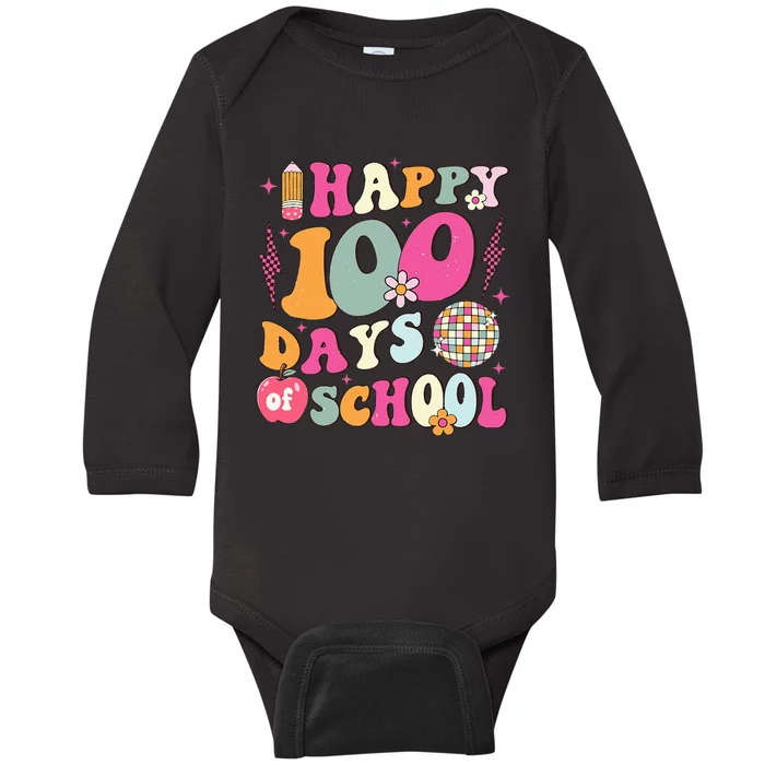 Happy 100 Days Of School Retro Disco 100th Day Of School Baby Long Sleeve Bodysuit