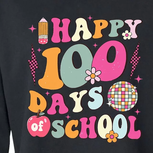 Happy 100 Days Of School Retro Disco 100th Day Of School Cropped Pullover Crew