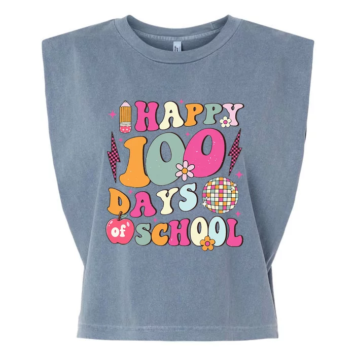 Happy 100 Days Of School Retro Disco 100th Day Of School Garment-Dyed Women's Muscle Tee