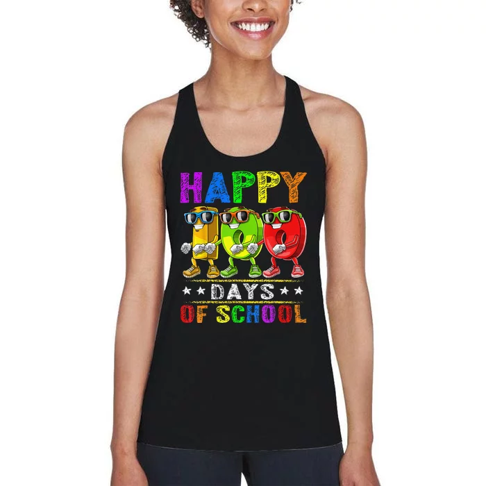 Happy 100 Days of School Flossing 100th Day School Women's Racerback Tank