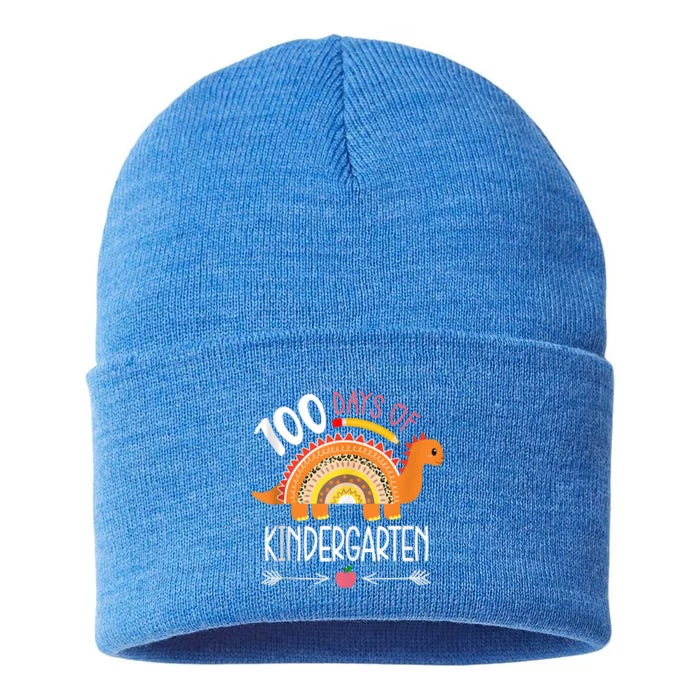 Happy 100th Day Of School Dinosaur 100 Days Of Kindergarten Gift Sustainable Knit Beanie