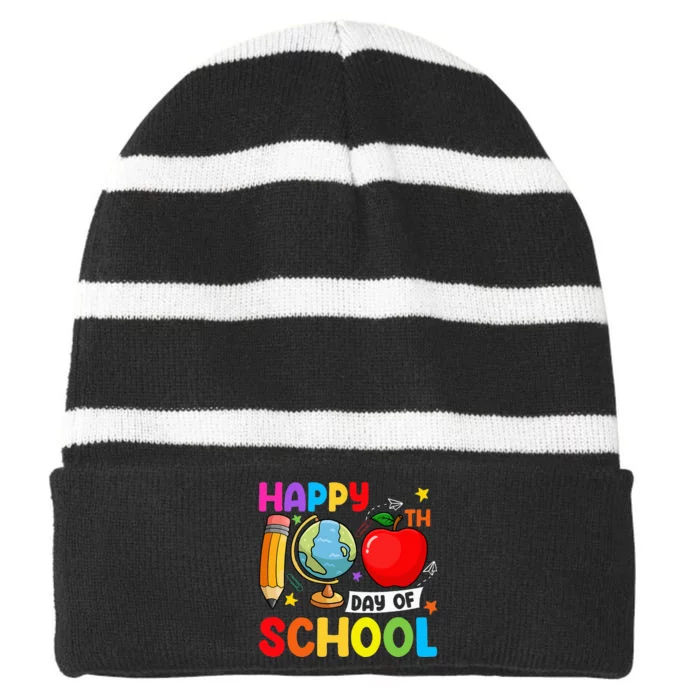 Happy 100th Day Of School 100 Days Of School Teacher Student Striped Beanie with Solid Band