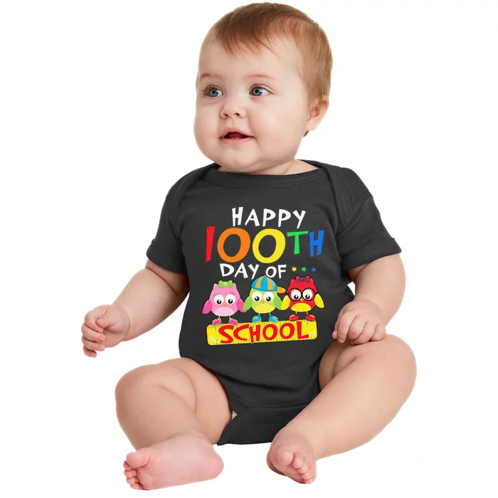 Happy 100th Day Of School Owl 100 Days Teacher Baby Bodysuit