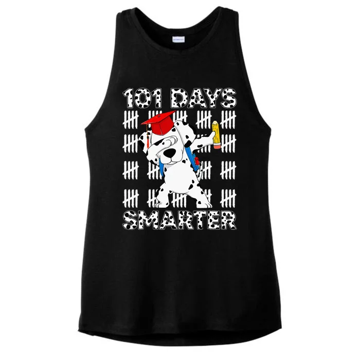 Happy 101 Days School Cute Dog 100 Days Smarter Teacher Ladies Tri-Blend Wicking Tank