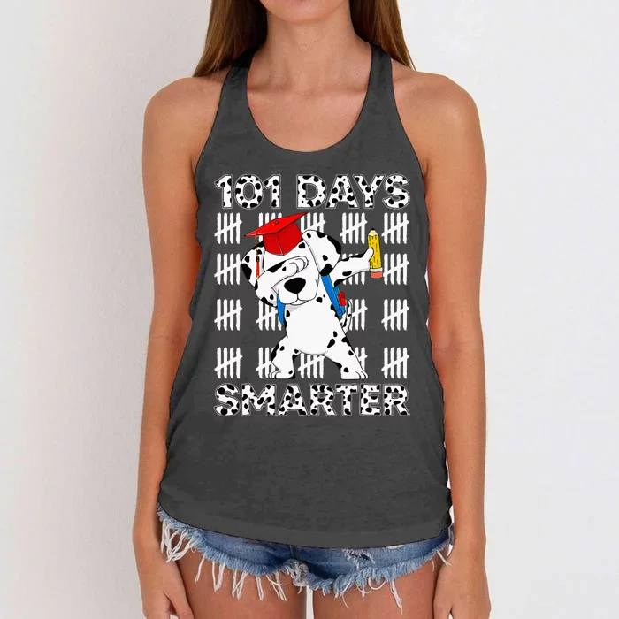 Happy 101 Days School Cute Dog 100 Days Smarter Teacher Women's Knotted Racerback Tank