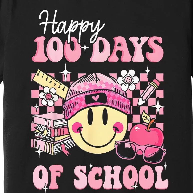 Happy 100 Days Of School Teacher Retro Groovy 100th Day Premium T-Shirt