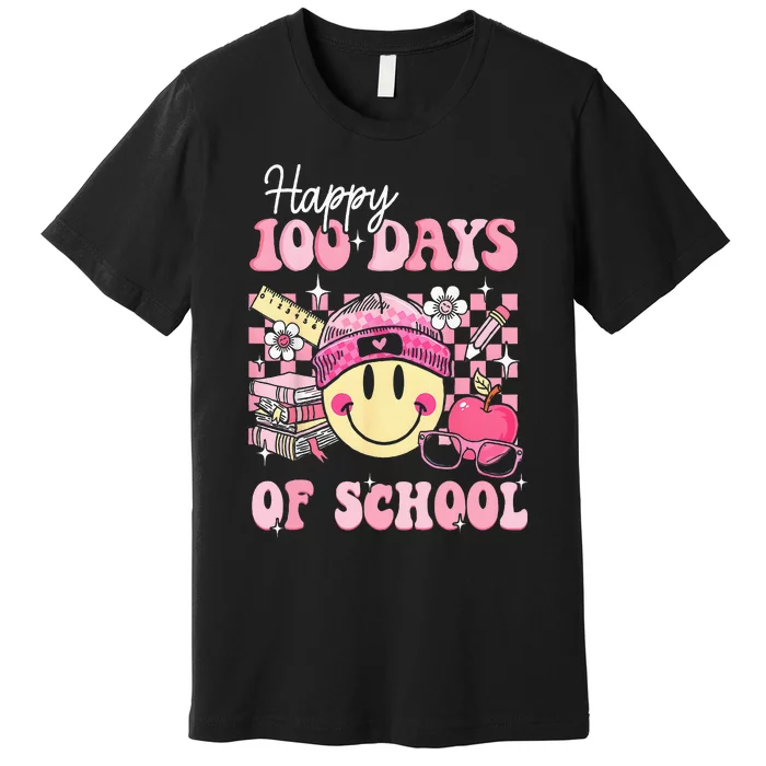 Happy 100 Days Of School Teacher Retro Groovy 100th Day Premium T-Shirt