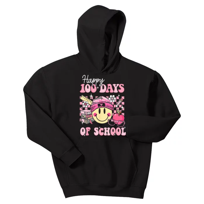 Happy 100 Days Of School Teacher Retro Groovy 100th Day Kids Hoodie