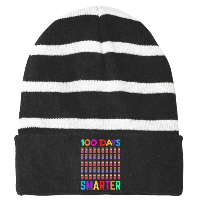 Happy 100th Day Of School 100 Days Smarter Teacher Student Striped Beanie with Solid Band