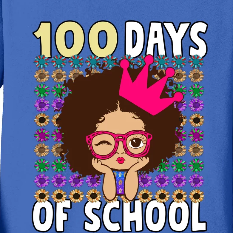 Happy 100 Days Of School Girls Black African Melanin Gift Kids Long Sleeve Shirt