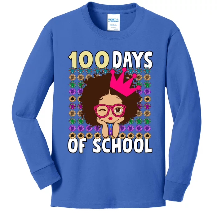 Happy 100 Days Of School Girls Black African Melanin Gift Kids Long Sleeve Shirt