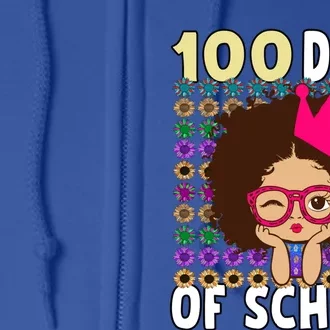 Happy 100 Days Of School Girls Black African Melanin Gift Full Zip Hoodie