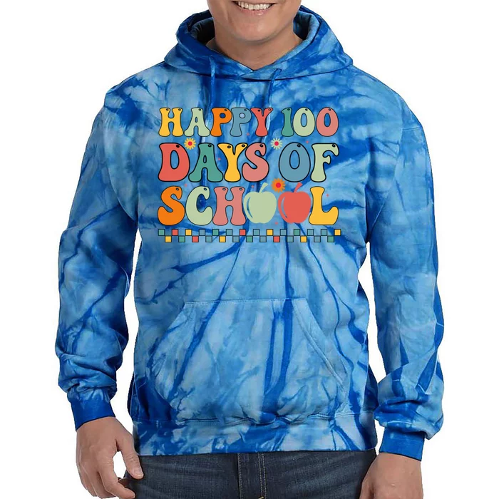 Happy 100th Day Of School Retro Groovy 100 Days Teacher Great Gift Tie Dye Hoodie