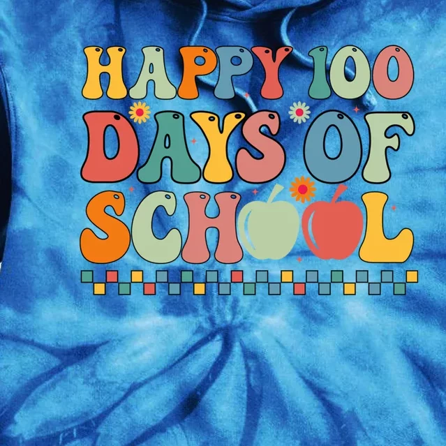 Happy 100th Day Of School Retro Groovy 100 Days Teacher Great Gift Tie Dye Hoodie