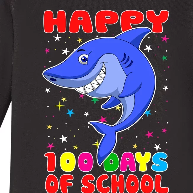 Happy 100 Days Of School Funny Shark Teachers Child Baby Long Sleeve Bodysuit