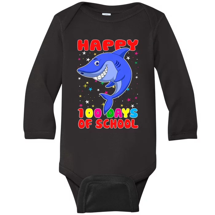 Happy 100 Days Of School Funny Shark Teachers Child Baby Long Sleeve Bodysuit