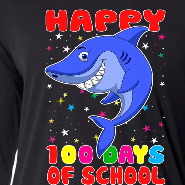 Happy 100 Days Of School Funny Shark Teachers Child Cooling Performance Long Sleeve Crew