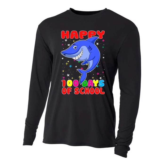 Happy 100 Days Of School Funny Shark Teachers Child Cooling Performance Long Sleeve Crew