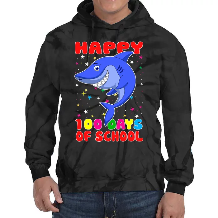 Happy 100 Days Of School Funny Shark Teachers Child Tie Dye Hoodie